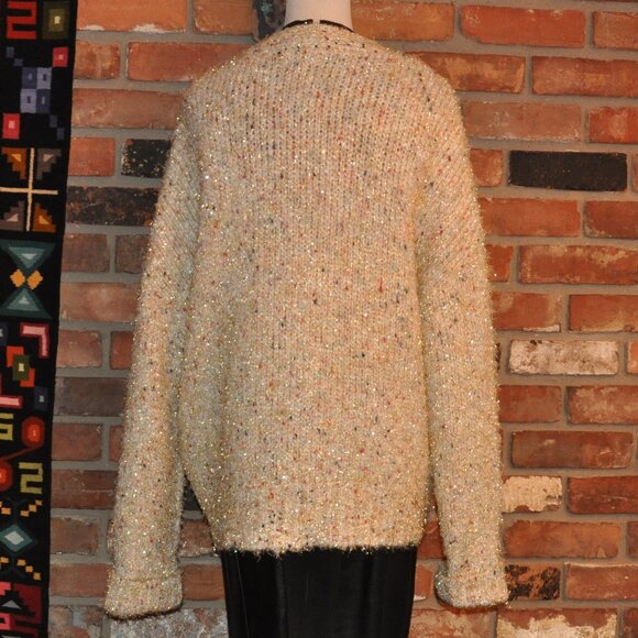 Anthropologie Maeve Twinkle Ivory Gold Tinsel Multicolor Knit Cardigan Sweater - Picture 3 of 9